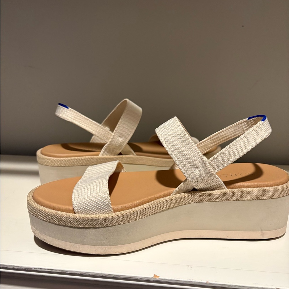Rothy's Cream Platform Slingback Sandals with Blue Heel Tab - Picture 3 of 4